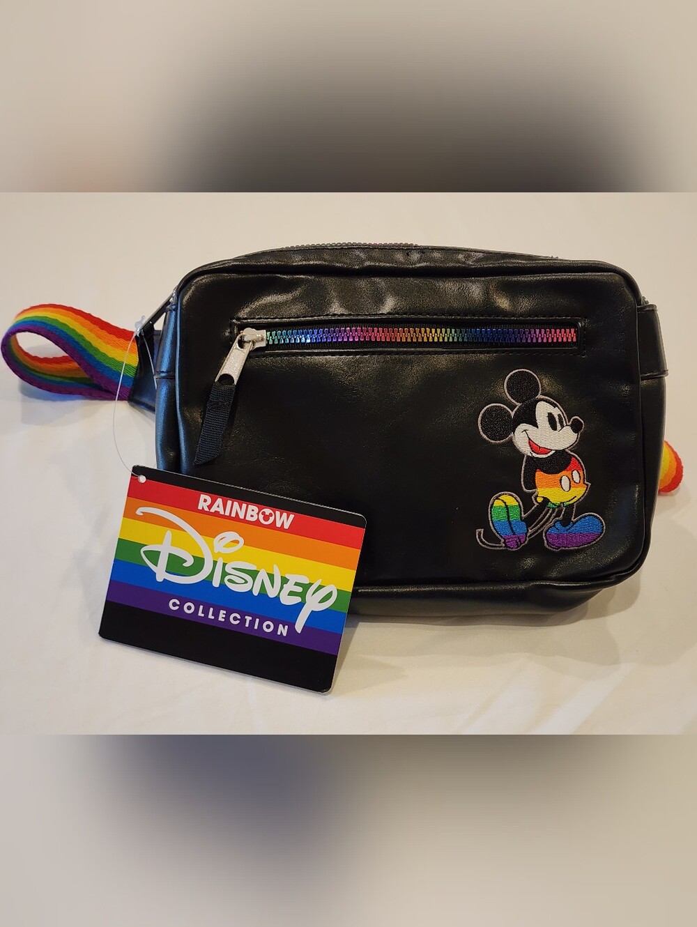 Disney Black Faux Leather Crossbody with Rainbow Accents